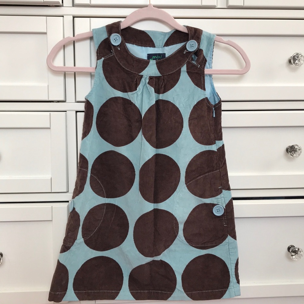 Mini Boden Blue&Brown Polka Dot Corduroy KidsDress